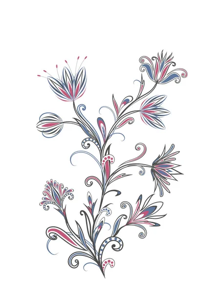 Bir buket harika çiçek. Geleneksel etnik kökenli. Dekoratif çiçekli, yapraklı ve doğu tarzında desenli soyut vintage desen.