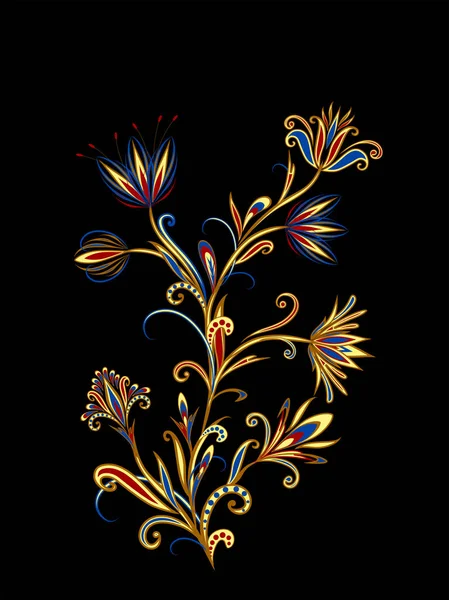 Bir buket harika çiçek. Geleneksel etnik kökenli. Dekoratif çiçekli, yapraklı ve doğu tarzında desenli soyut vintage desen.