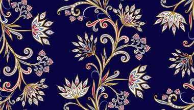 Dekoratif çiçekli, yapraklı ve doğu tarzında desenli soyut vintage desen.