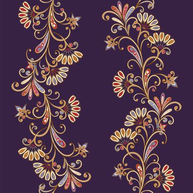 Dekoratif çiçekli, yapraklı ve doğu tarzında desenli soyut vintage desen.