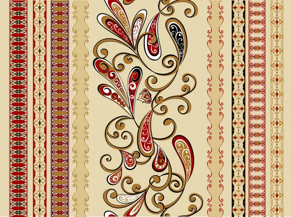 Bordures Vintage Sans Couture Style Oriental Traditionnel Éléments Floraux Ornementaux — Image vectorielle