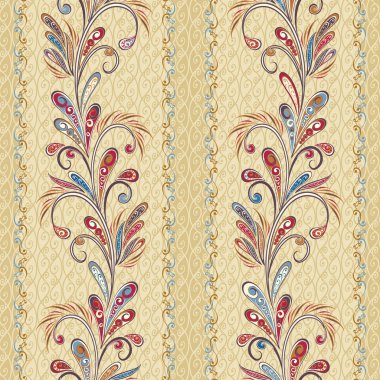 Dekoratif çiçekli, yapraklı ve doğu tarzında desenli soyut vintage desen.