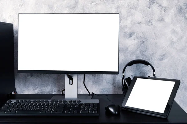 Black Computer Tablet Desk — Stock Photo, Image