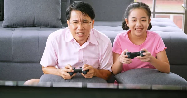 Happy Family Father Daughter Spending Time Together Home — Stock Photo, Image