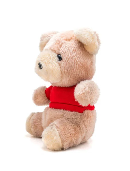 Teddybärpuppe Mit Rotem Hemd Auf Weißem Hintergrund — Stockfoto