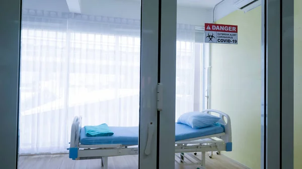 Dormitorio Para Cuarentena Para Pacientes Infectados Con Virus Covid Hospital — Foto de Stock