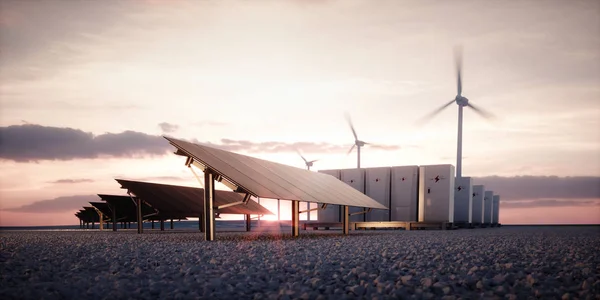 Amanhecer Das Novas Tecnologias Energia Renovável Painéis Solares Escuros Modernos — Fotografia de Stock