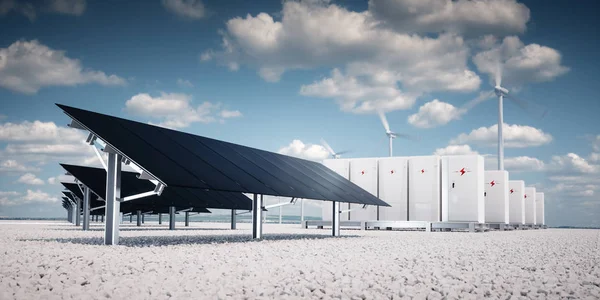 Photorealistic Futuristic Concept Renewable Energy Storage Consisting Modern Aesthetic Efficient — ストック写真