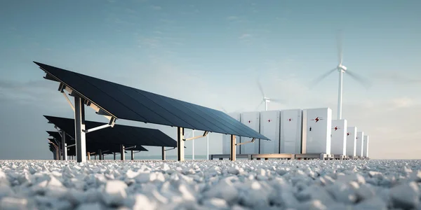 Έννοια Των Ανανεώσιμων Πηγών Ενέργειας Αποθήκευσης Μοντέρνο Μαύρο Photovoltacis Αρθρωτή — Φωτογραφία Αρχείου