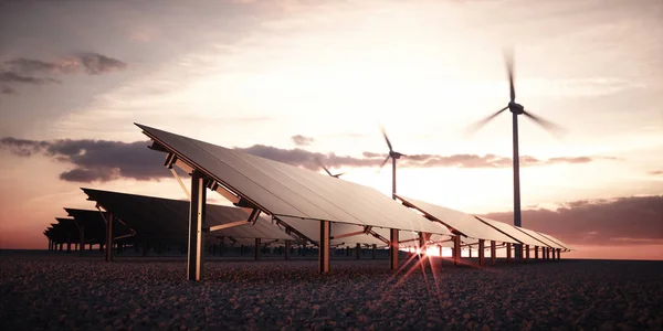 Painéis Solares Pretos Estéticos Modernos Futuristas Grande Central Fotovoltaica Com — Fotografia de Stock