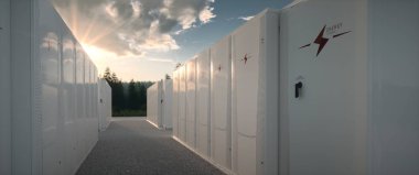 Doğada yenilenebilir enerji depolama sistemi kavramı. 3d oluşturma