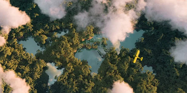 Conceito Mundial Habitat Sustentável Vista Aérea Distante Uma Densa Vegetação — Fotografia de Stock