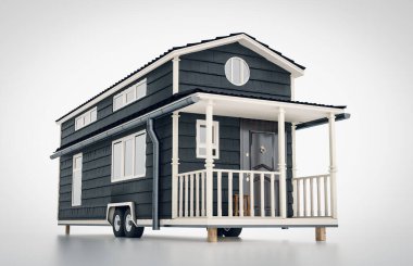 Beyaz arka planda izole edilmiş seyyar İskandinav evi kavramı. 3d oluşturma.
