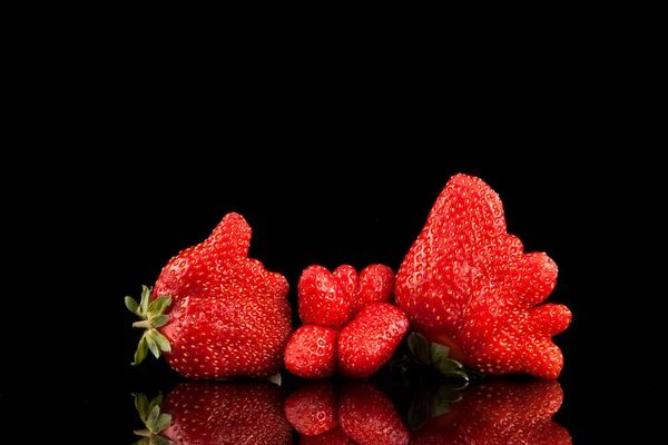 Las Bayas Feas Las Fresas Orgánicas Sobre Fondo Oscuro Con — Foto de Stock