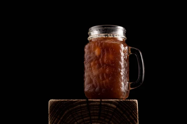 Café Helado Vaso Alto Con Mango Fondo Negro Espacio Copia — Foto de Stock