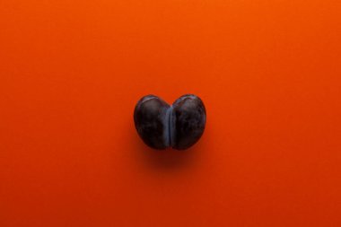 Mercan zemin üzerinde fotokopi alanı olan çirkin bir meyve. Kalp şeklinde kuru erik veya çift erik.