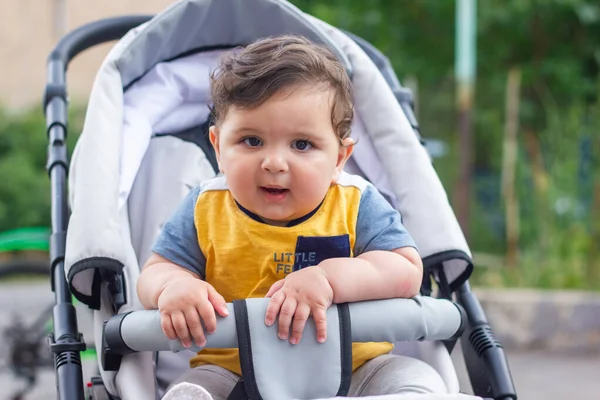 Baby Boy Stroller Garden — Stock Photo, Image