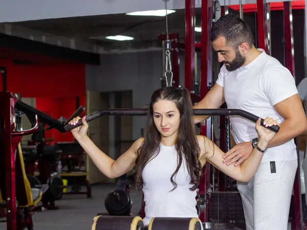 Young Woman His Trainer Training Gym — Stock Photo, Image