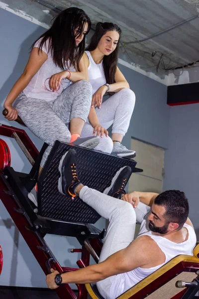 Two Young Womans Trainer Training Gym — Stock Photo, Image