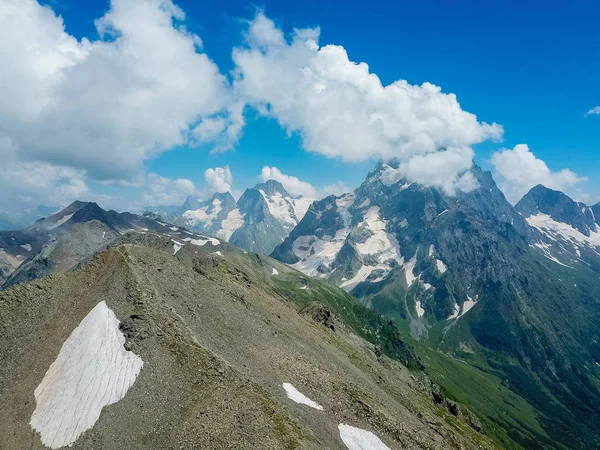 Vista Aerea Dal Drone Estate Paesaggi Montani Karachay Cherkessia Dombay — Foto Stock