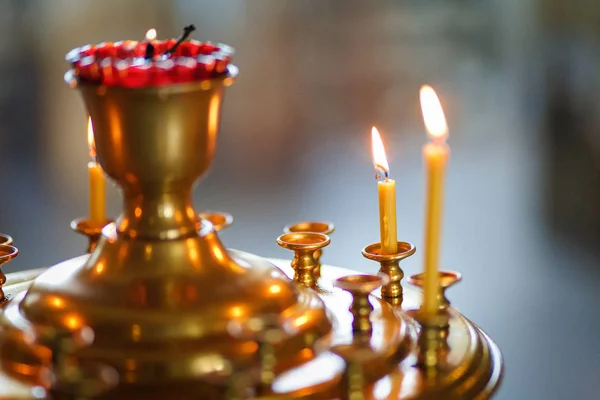 Burning Candles Stand Church — Stock Photo, Image