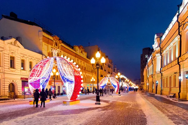 Moscou Rússia Janeiro17 2018 Noite Inverno Moscou Neve Rua Old — Fotografia de Stock