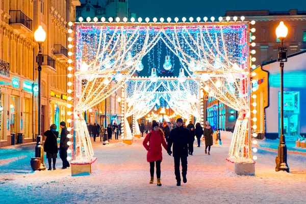 Moskau Russland Januar 2018 Nacht Winter Moskau Schnee Straße Alten — Stockfoto