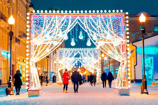 Moskva Ryssland January17 2018 Natt Vinter Moskva Snön Gatan Gamla — Stockfoto