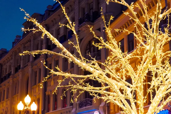 Gece Kış Kar Moskova Sokak Eski Arbat Yeni Yıl Için — Stok fotoğraf