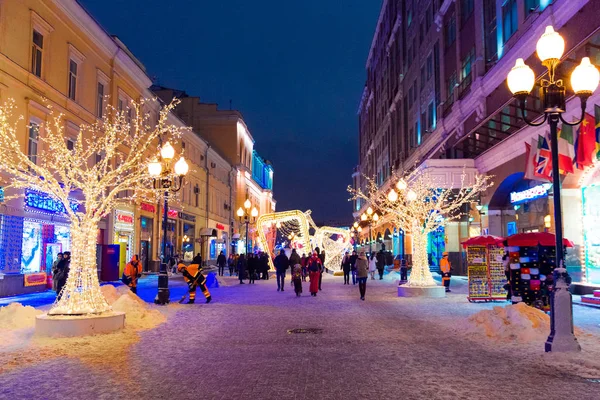 Moscow Russia January 2018 Night Winter Moscow Snow Street Old — Stock Photo, Image