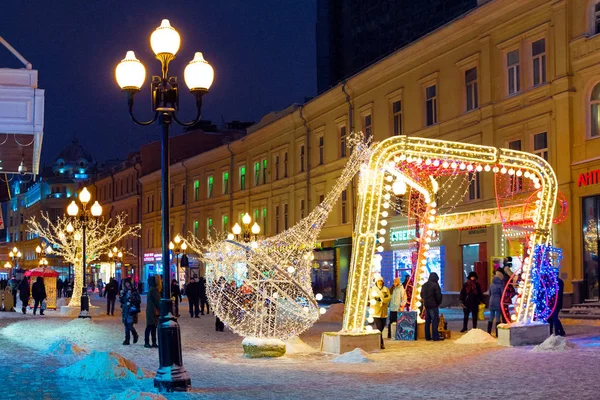 Moskou Rusland Januari 2018 Nacht Winter Moskou Sneeuw Straat Van — Stockfoto