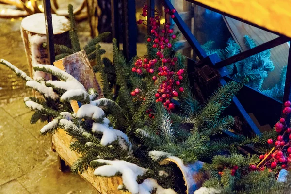 Noite Inverno Moscou Neve Rua Old Arbat Decorado Para Ano — Fotografia de Stock