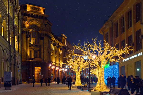 Moskau Russland Januar 2018 Nacht Winter Moskau Schnee Straße Für — Stockfoto