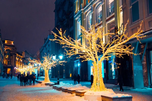 Moszkva Oroszország Január 2018 Ban Este Téli Moszkva Hóban Street — Stock Fotó