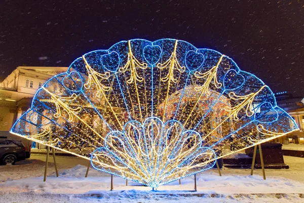 Nacht Winter Moskau Schnee Straße Fürs Neue Jahr Dekoriert — Stockfoto