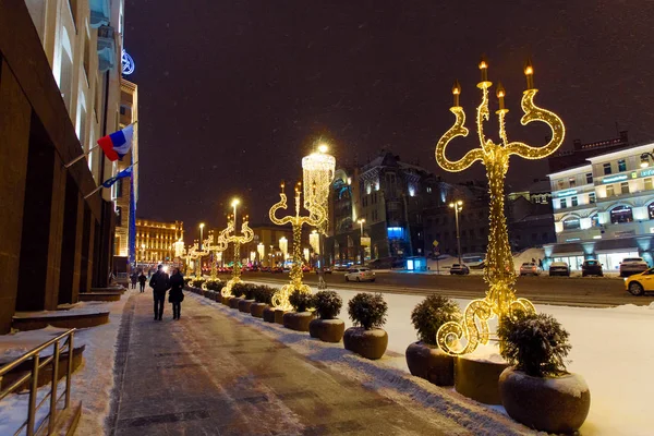 Moskau Russland Januar 2018 Nacht Winter Moskau Schnee Straße Für — Stockfoto