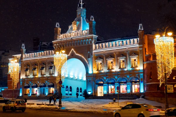Μόσχα Ρωσία Ιανουαρίου 2018 Νύχτα Χειμώνα Μόσχα Στο Χιόνι Δρόμο — Φωτογραφία Αρχείου