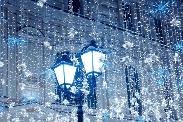 Ночь Зимой Москва Снегу Никольская Улица Украшена Новому Году — стоковое фото