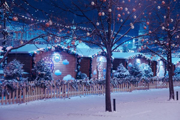 Este Téli Moszkva Hóban Vörös Tér Díszített — Stock Fotó