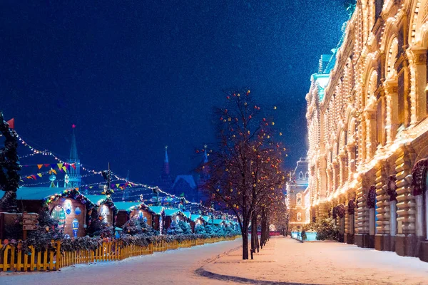 Nuit Hiver Moscou Dans Neige Place Rouge Décorée Pour Nouvel — Photo