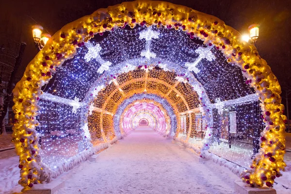 Nacht Winter Moskau Schnee Twerskaya Straße Für Das Neue Jahr — Stockfoto