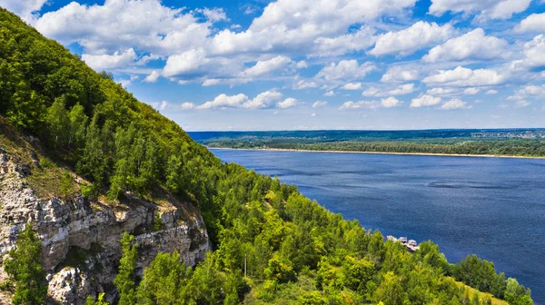 Aerial view of the drone mountains on the background of the Volg — Stock Photo, Image