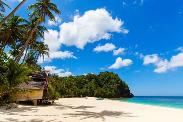 Bela paisagem de praia tropical, cabana de bambu, coqueiro , — Fotografia de Stock