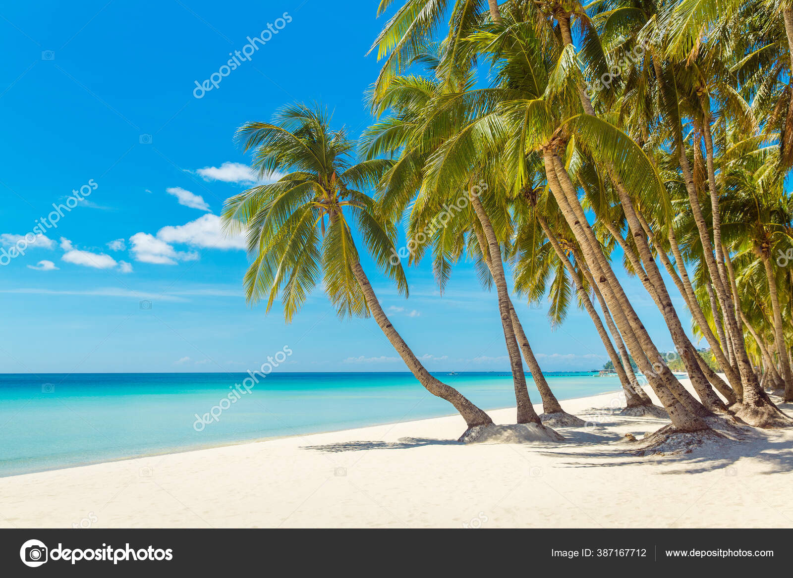 Pemandangan Indah Pantai Tropis Pulau Boracay Filipina Pohon Kelapa Laut —  Foto Stok © Taylor_E #387167712, image size:1600x1167