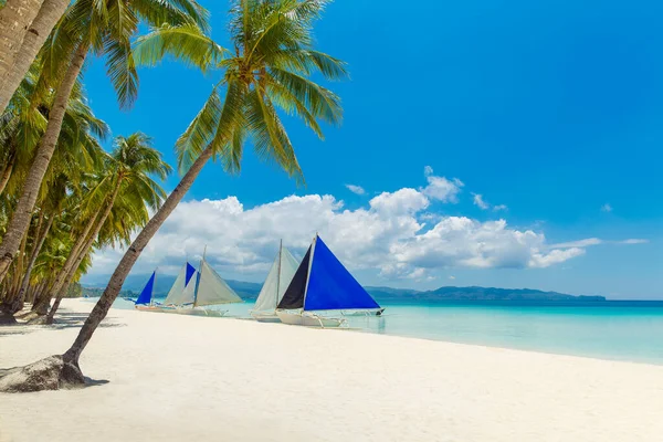 Bela Paisagem Praia Tropical Ilha Boracay Filipinas Palmeiras Coco Mar — Fotografia de Stock