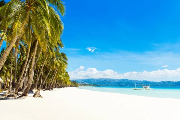 Bela Paisagem Praia Tropical Ilha Boracay Filipinas Palmeiras Coco Mar — Fotografia de Stock