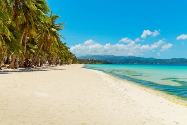 Bela Paisagem Praia Tropical Ilha Boracay Filipinas Sob Lockdoun Palmeiras — Fotografia de Stock