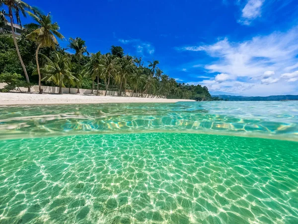 Schöne Landschaft Tropischen Strand Der Insel Boracay Philippinen Kokospalmen Meer — Stockfoto