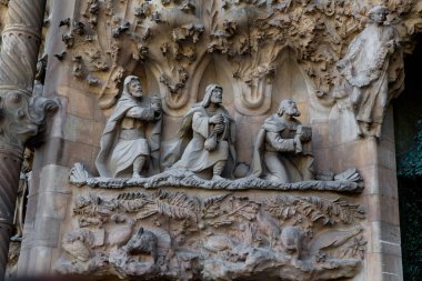 Barselona, İspanya, 20 Eylül 2019. Sagrada Familia, İspanya 'nın Barcelona kentinde Antoni Gaudi tarafından tasarlanan ve UNESCO' nun Dünya Mirası Bölgesi 'nde bulunan büyük bir Roma Katolik bazilikası..