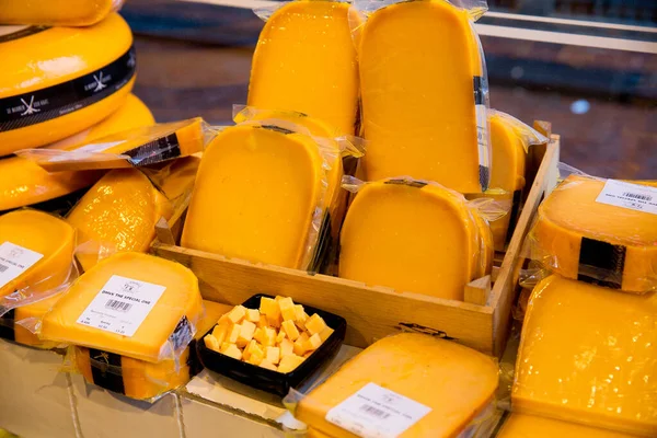 Amsterdã Holanda Europa Outubro 2019 Vários Tipos Queijo Holandês Tradicional — Fotografia de Stock